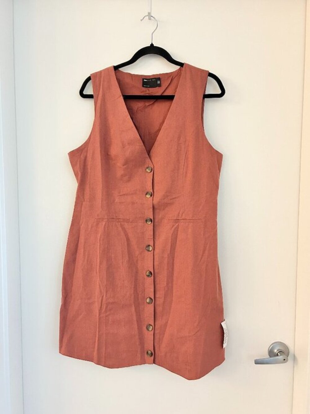 ASOS Linen Cotton Button Down Waistcoat Dress in Tobacco Size 14 NWT